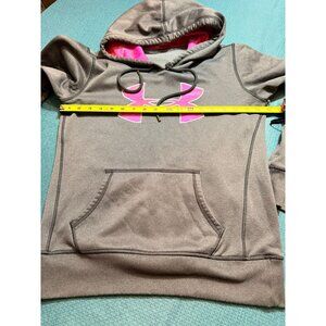 Under Armour Womens Gray Hoodie With Pink Logo Size M Fleece-Lined Kangaroo Pock